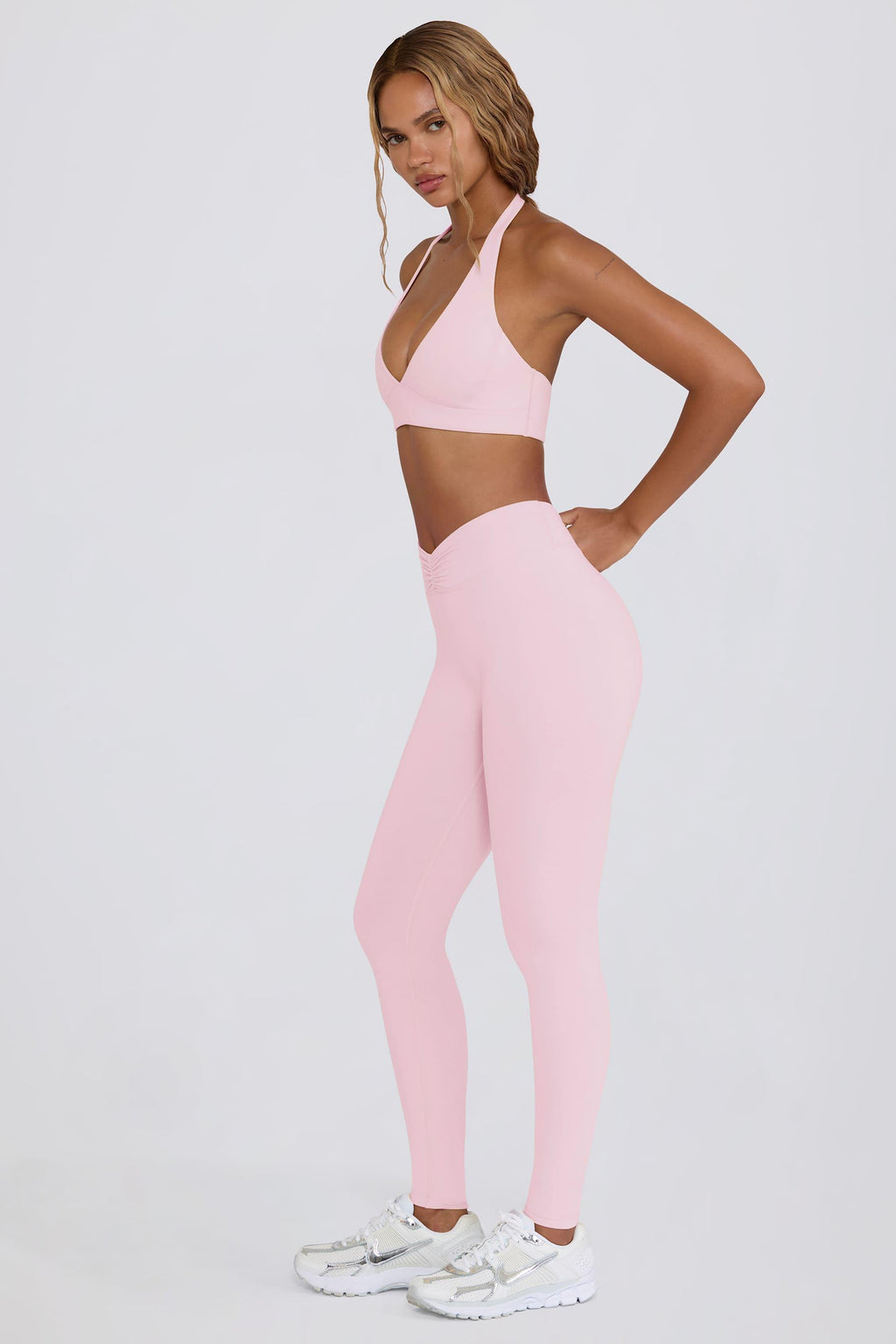 Brushed Jersey Ruched Mid-rise Leggings In Bloom