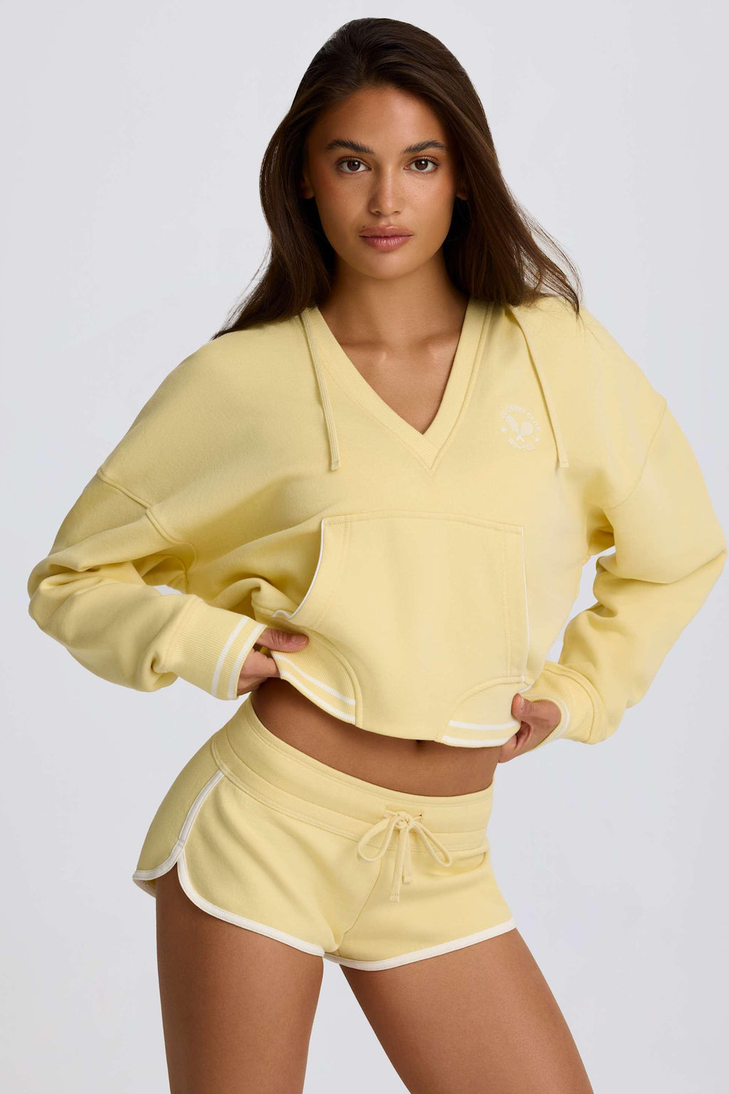 Cotton Jersey V-neck Hoodie In Lemon