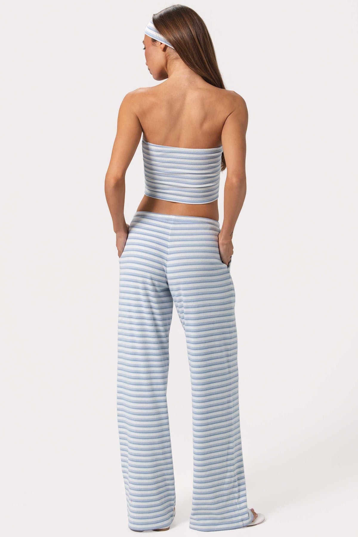 Ribbed Jersey Low-rise Trousers In Blue Stripe