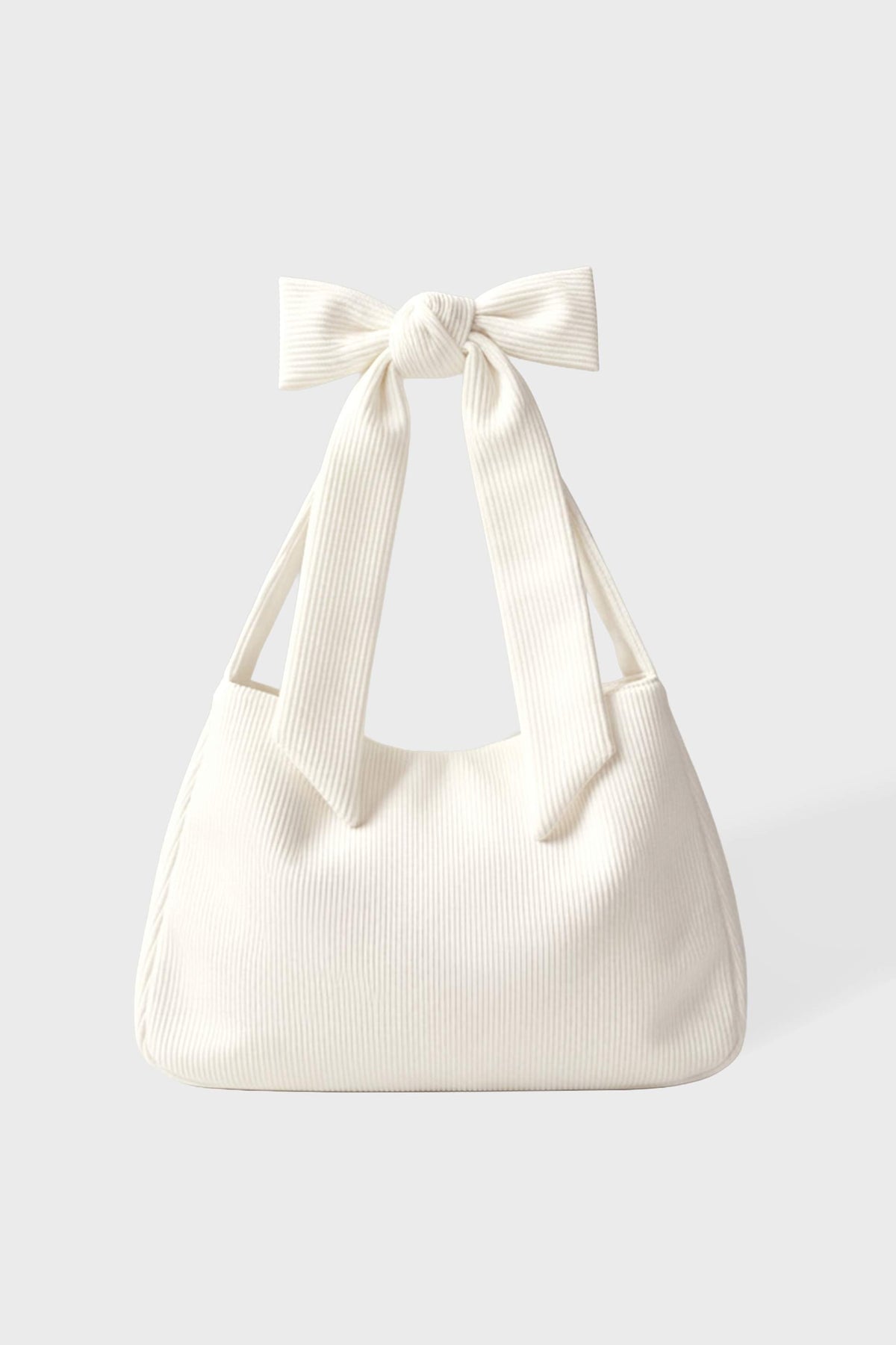 Corduroy Bow Tote Bag In Ivory
