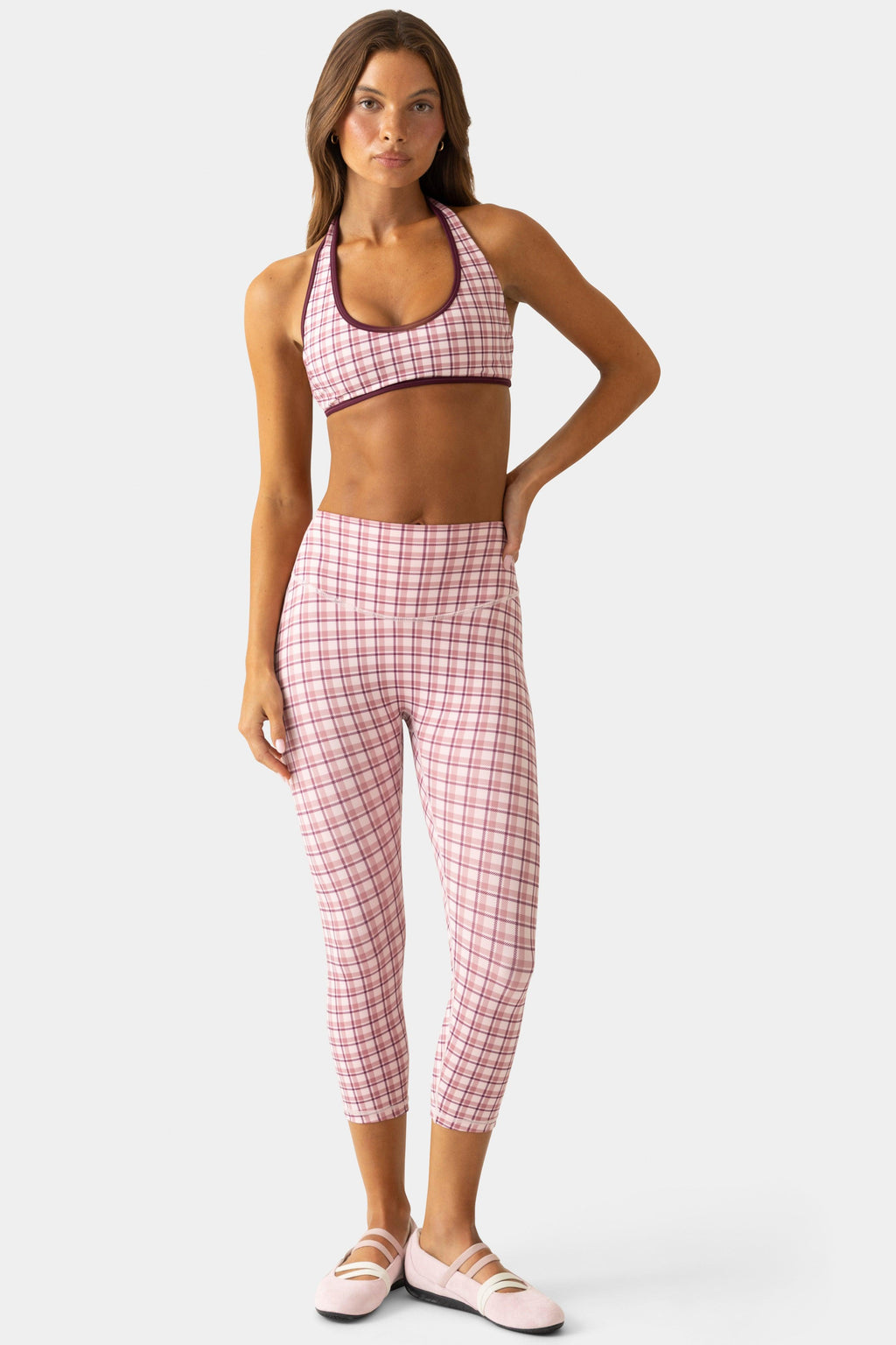 Soft Active Capri Leggings In Mauve Plaid