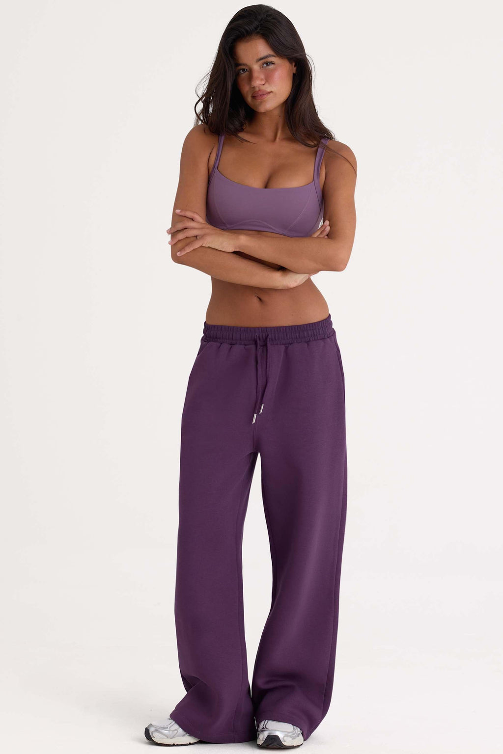 Brushed Jersey Wide-leg Joggers In Plum