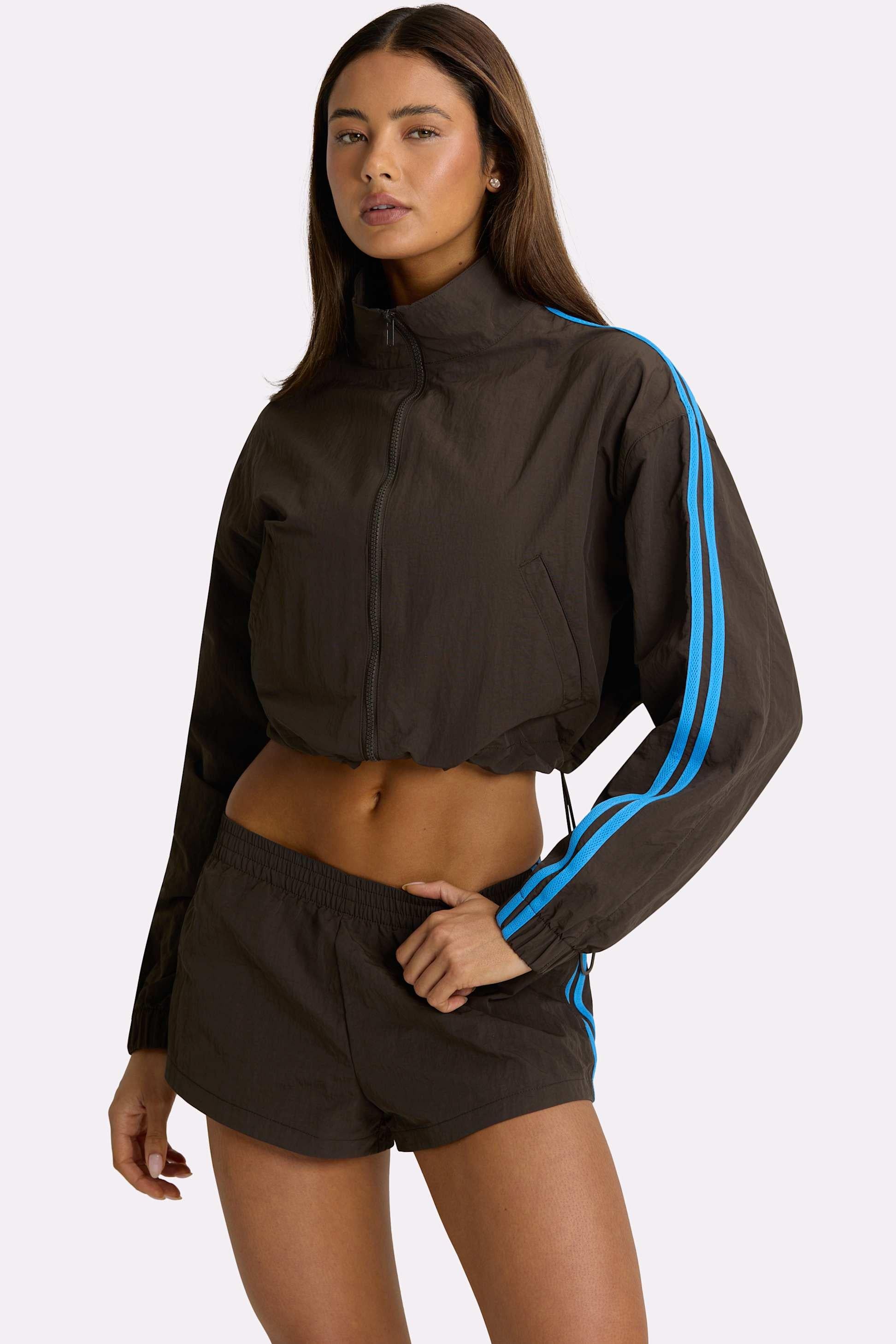 Woven Zip-up Track Jacket In Truffle