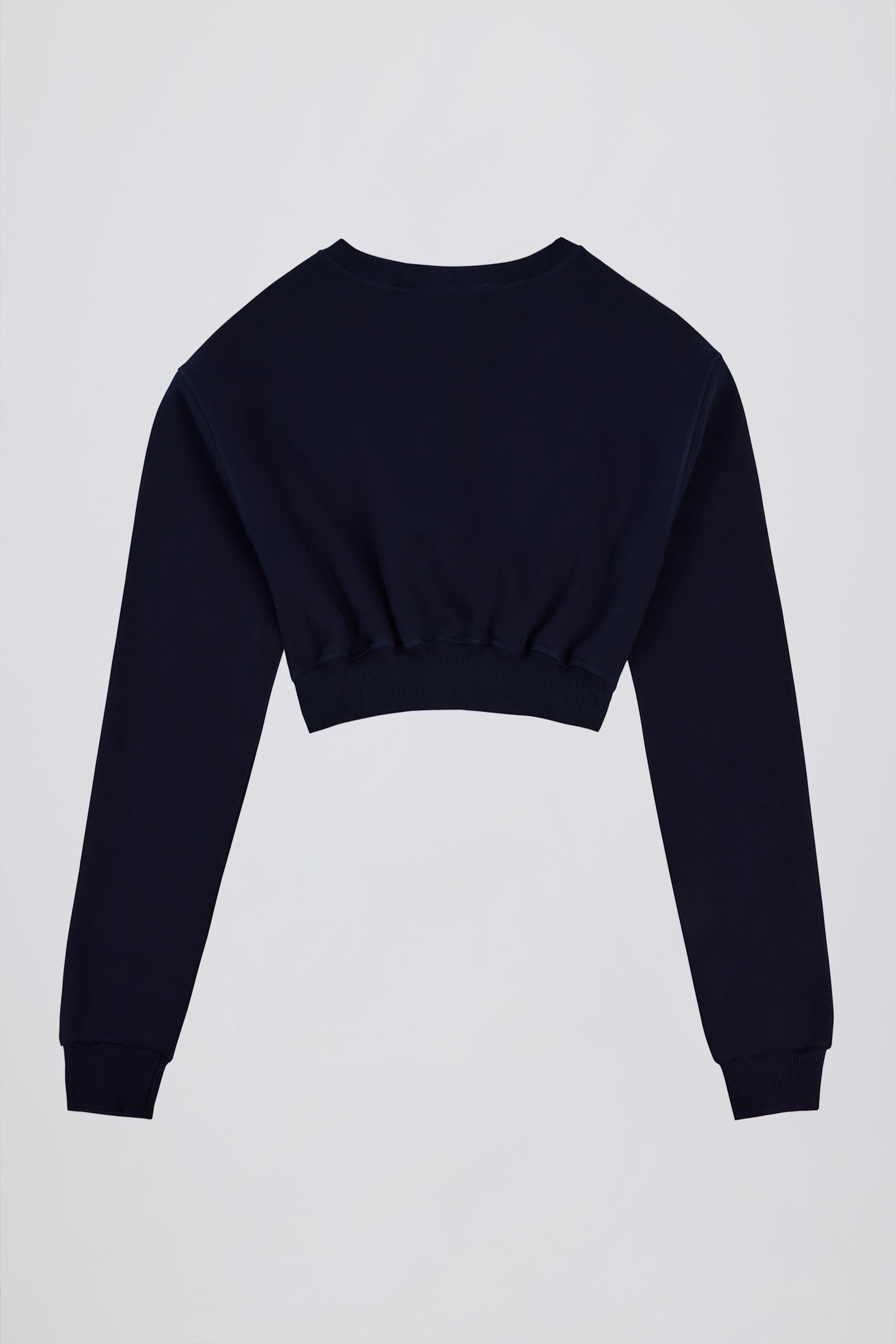 Brushed Jersey Button-up Cropped Cardigan In Classic Navy