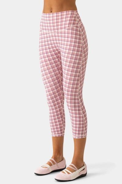 Soft Active Capri Leggings In Berry Plaid