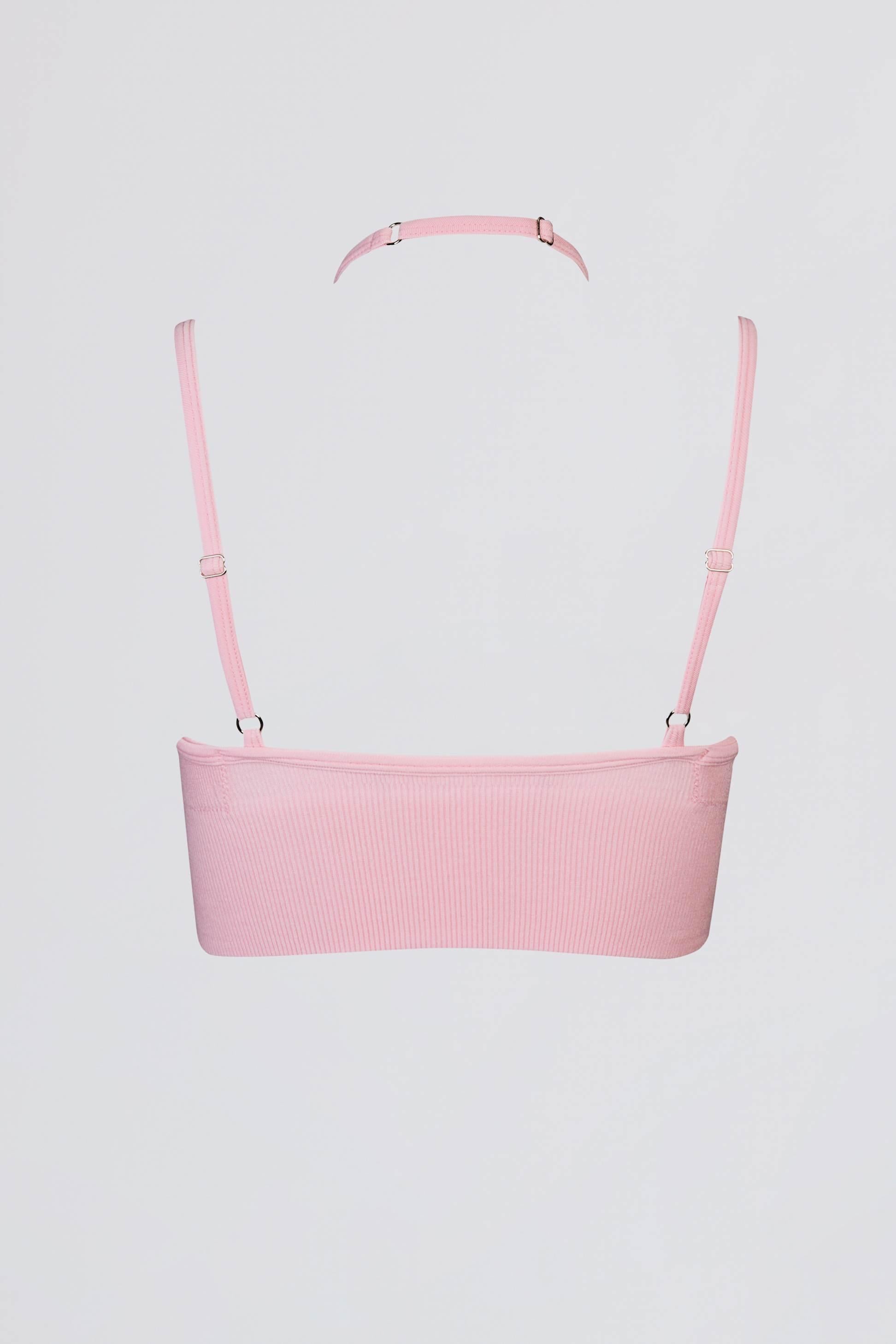 Seamless Soft Rib Crossover Sports Bra In Powder Pink