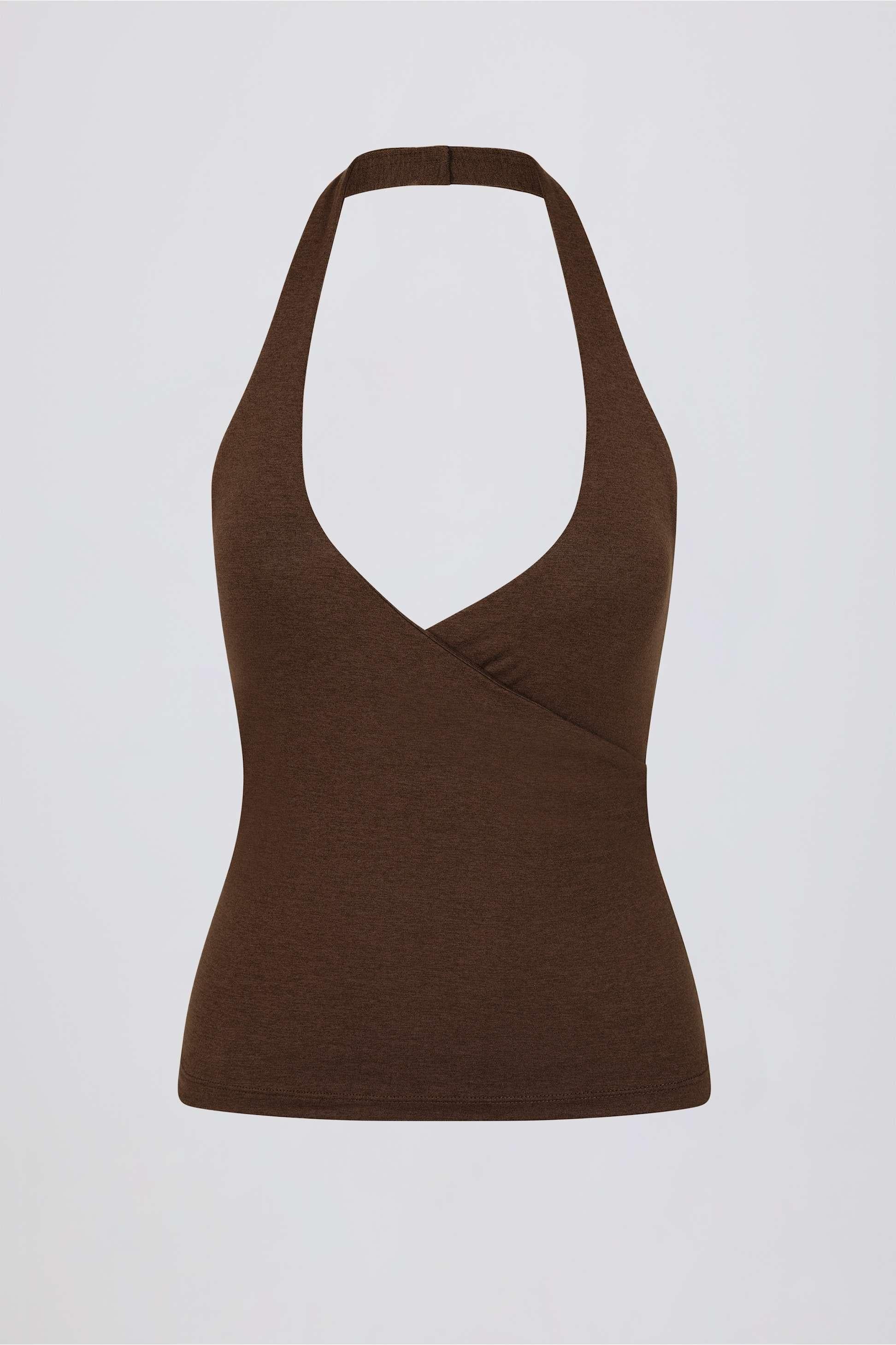Halterneck Open-back Tank Top In Pecan Marl