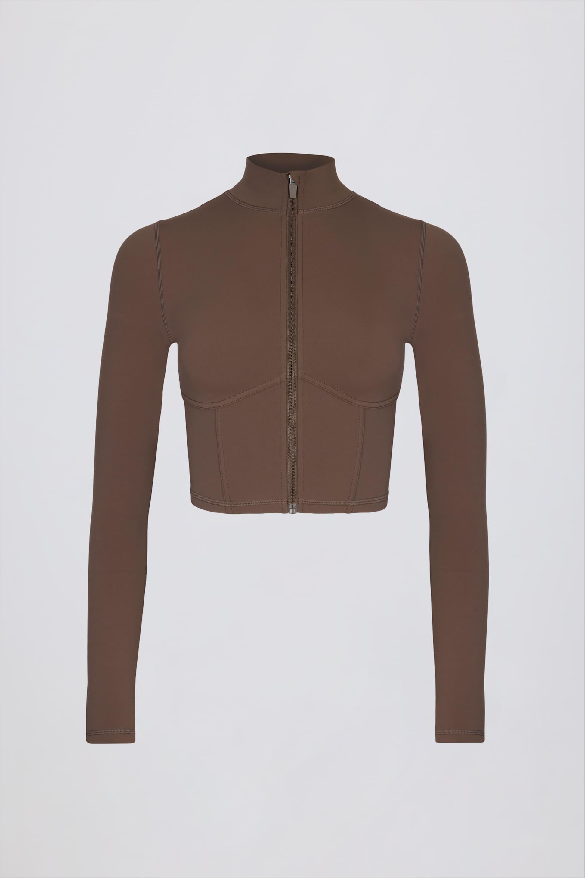 Soft Active Zip-up Cropped Jacket In Cocoa