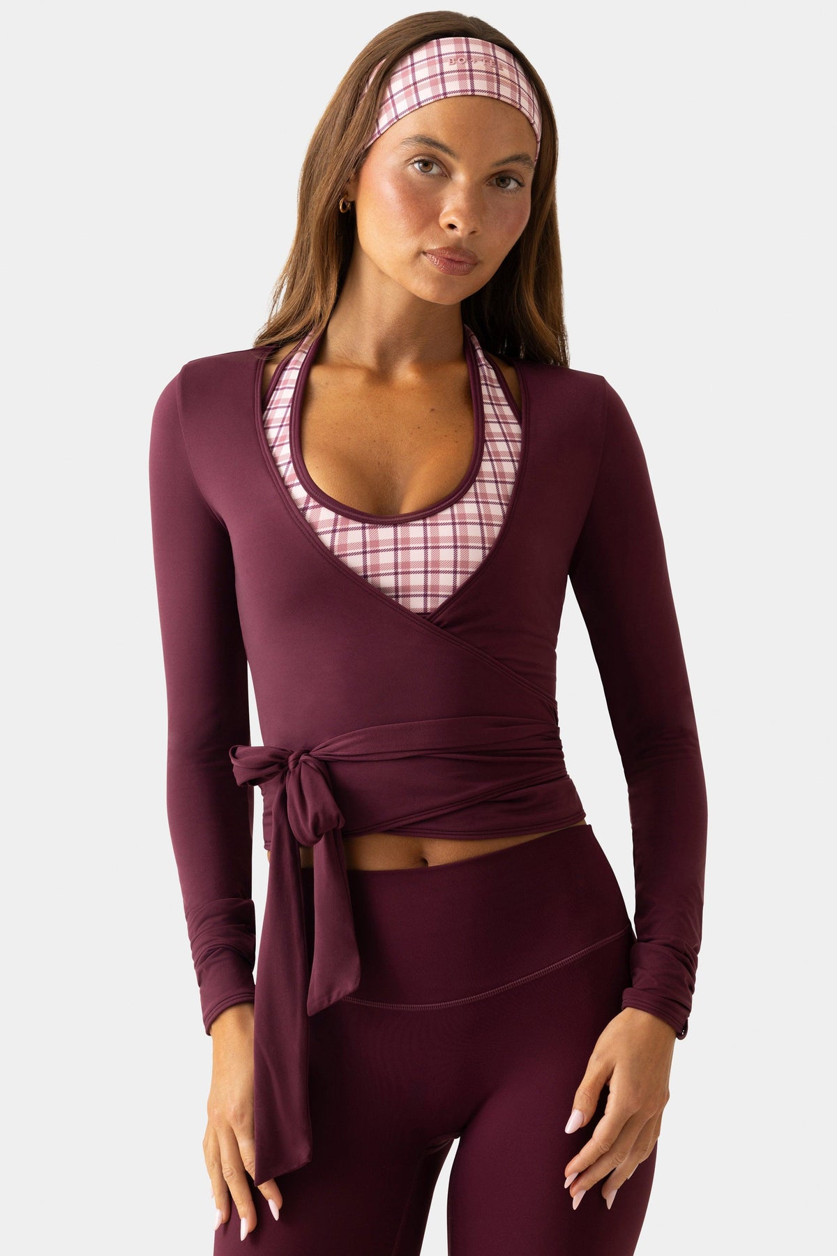 Soft Jersey Wrap Top In Burgundy