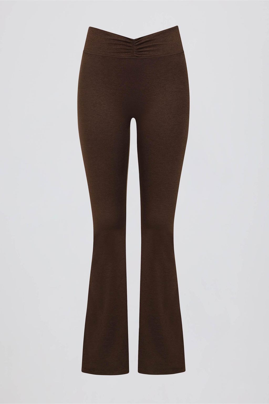 Brushed Jersey Ruched Flared Trousers In Pecan Marl