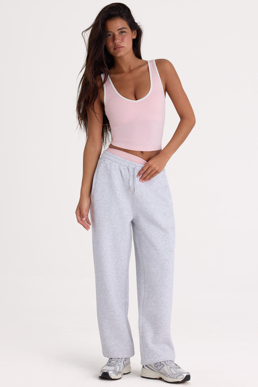 Brushed Cotton Jersey Mid-rise Relaxed Joggers In Grey Marl