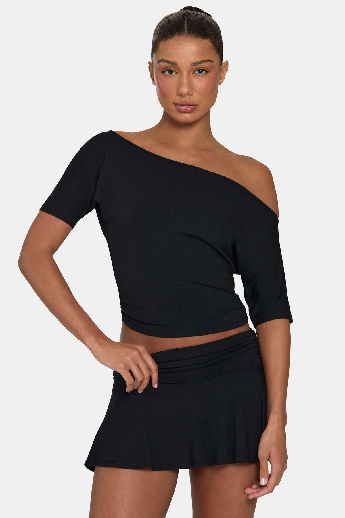 Buttercloud™ Slouchy Off-shoulder Top In Black
