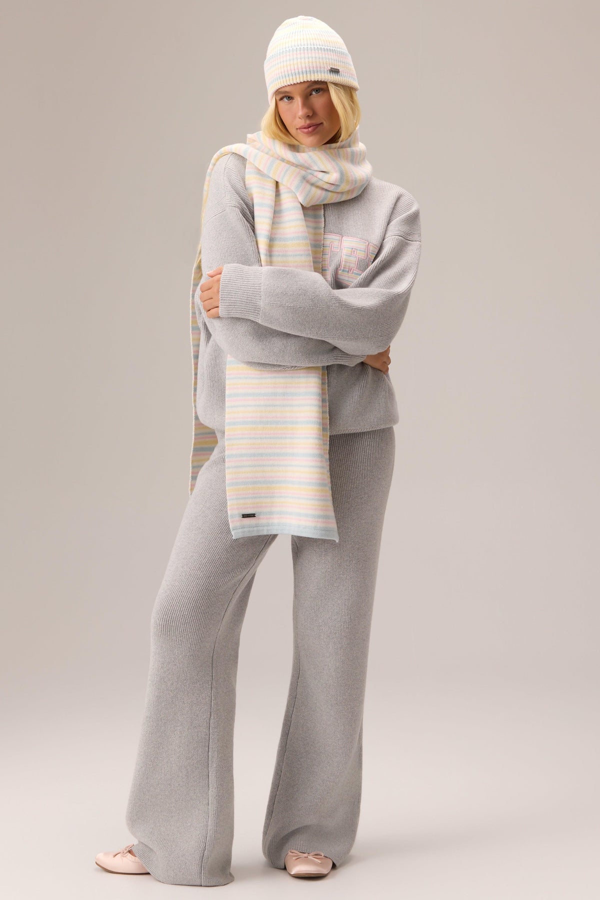 Ribbed Knit Oversized Scarf In Confetti Stripe