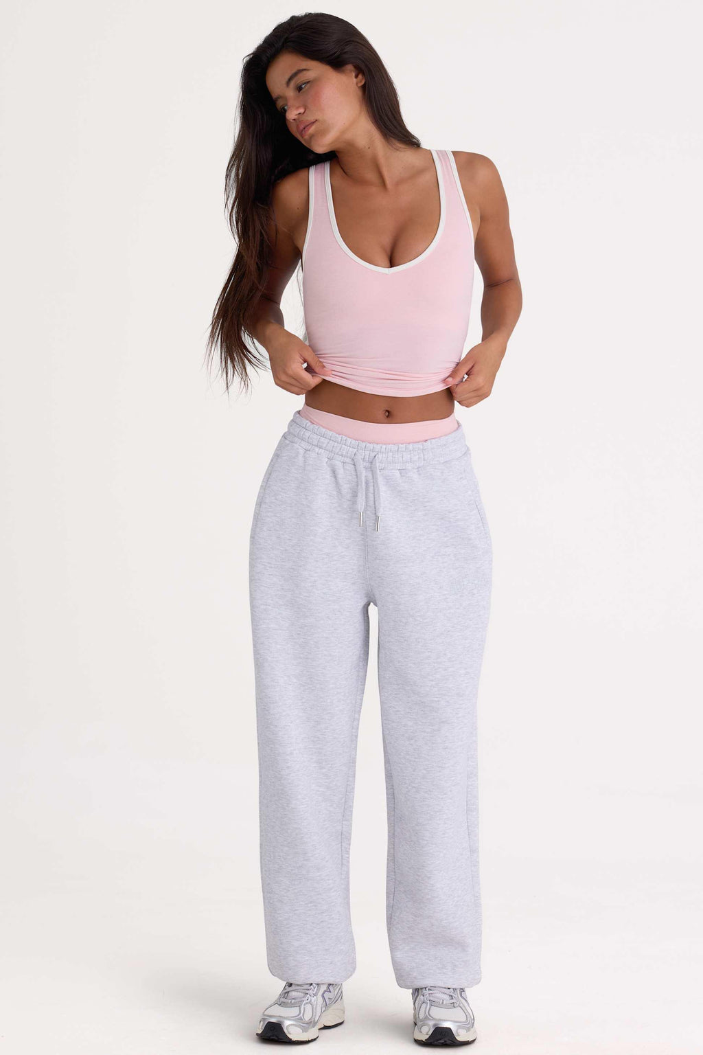 Brushed Cotton Jersey Mid-rise Relaxed Joggers In Grey Marl