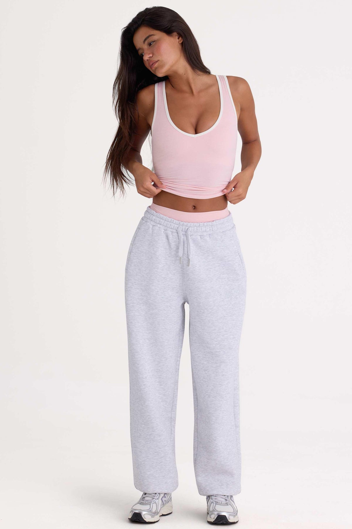 Brushed Cotton Jersey Mid-rise Relaxed Joggers In Grey Marl
