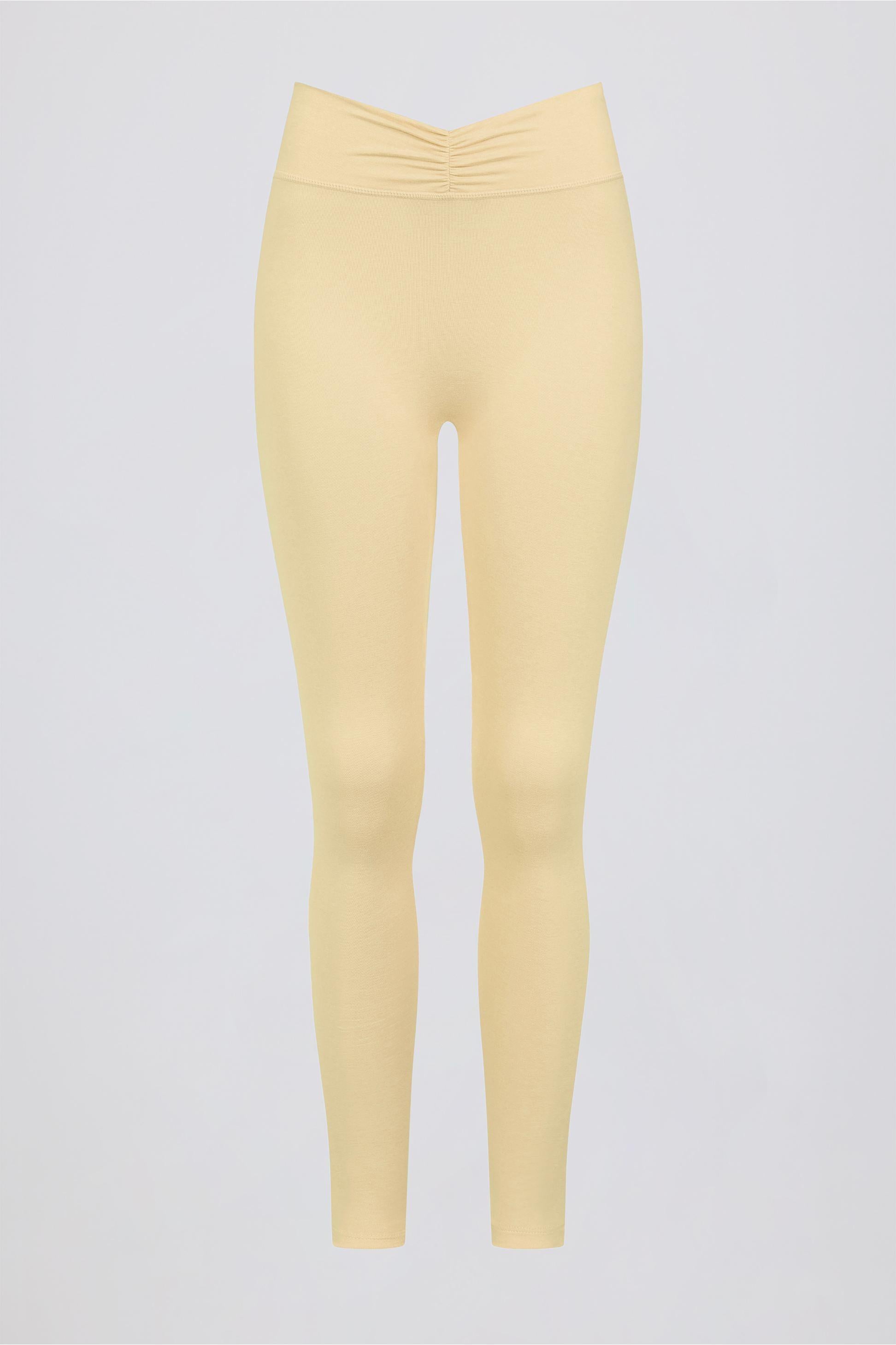 Brushed Jersey Ruched Mid-rise Leggings In Lemon Marl