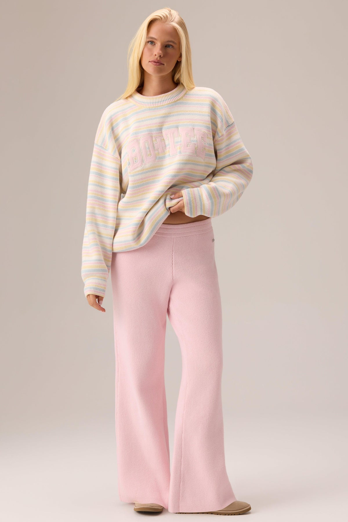 Ribbed Knit Oversized Jumper In Confetti Stripe