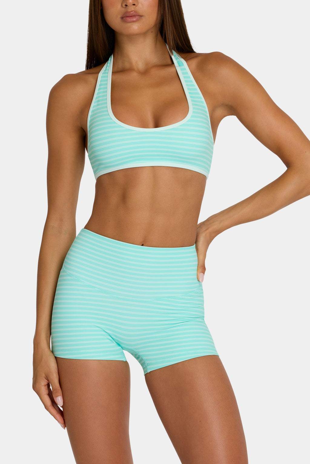 Soft Active Mini Shorts In Aqua Stripe
