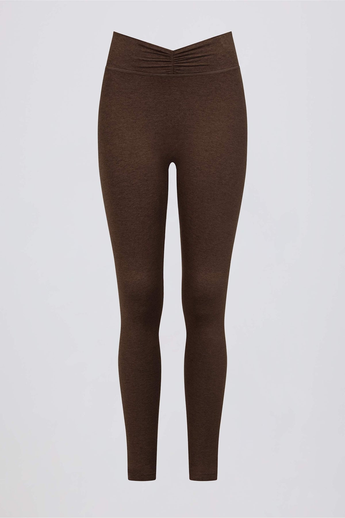 Brushed Jersey Ruched Mid-rise Leggings In Pecan Marl