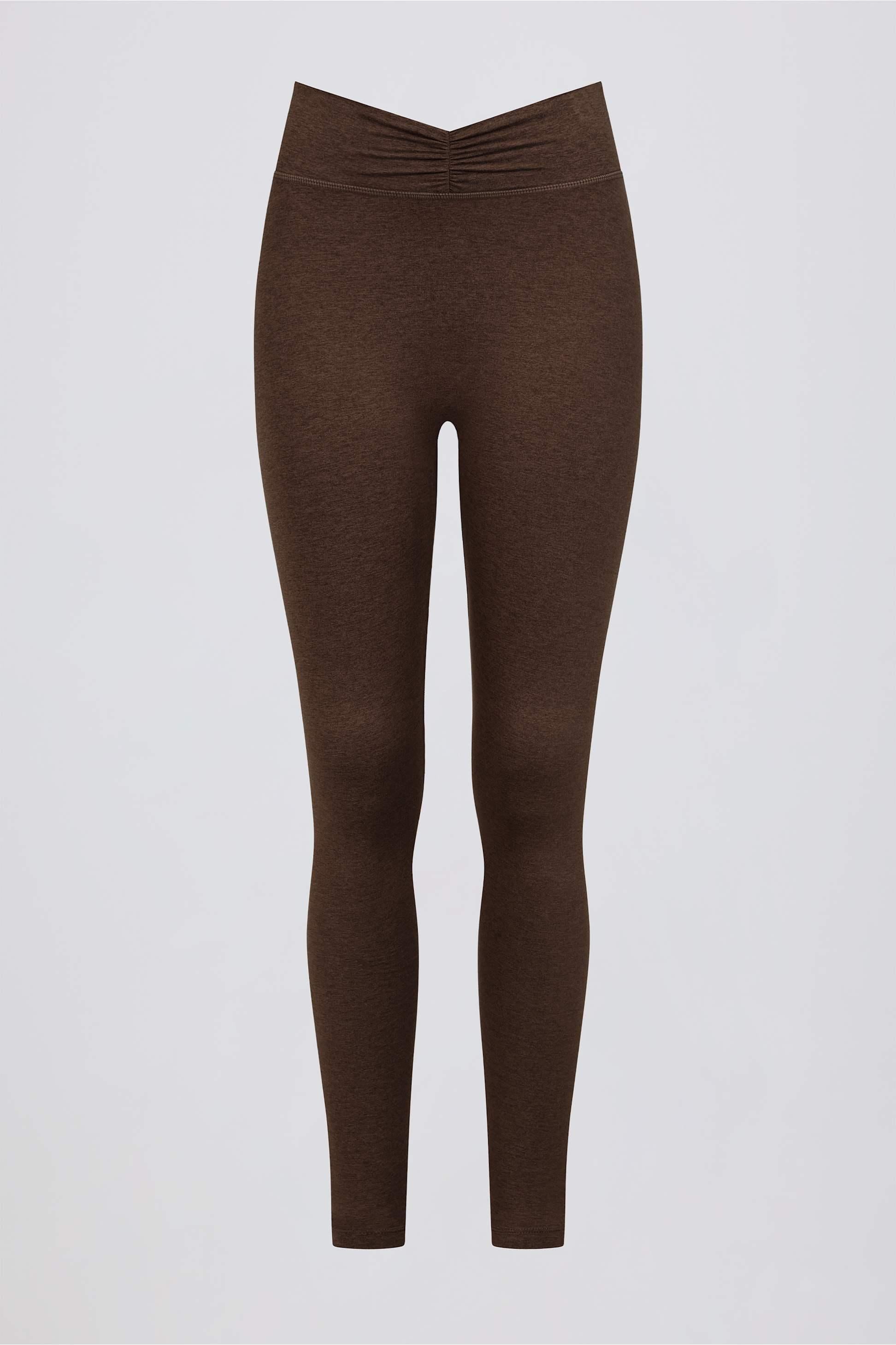 Brushed Jersey Ruched Mid-rise Leggings In Pecan Marl