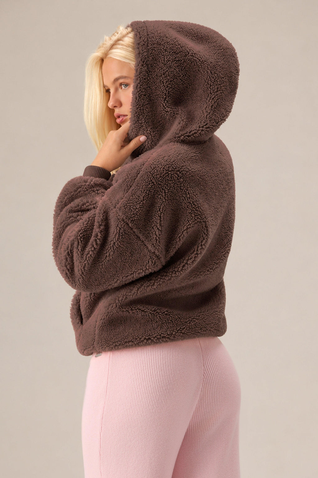 Teddy Fleece Hoodie In Chestnut