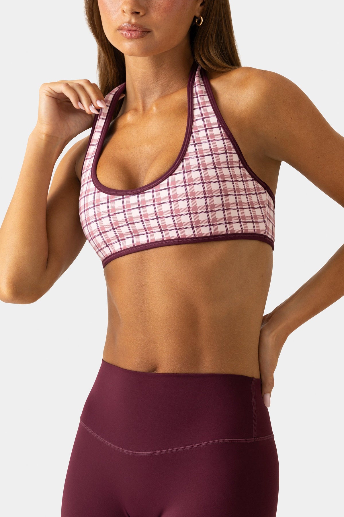 Soft Active Reversible Sports Bra In Berry Plaid