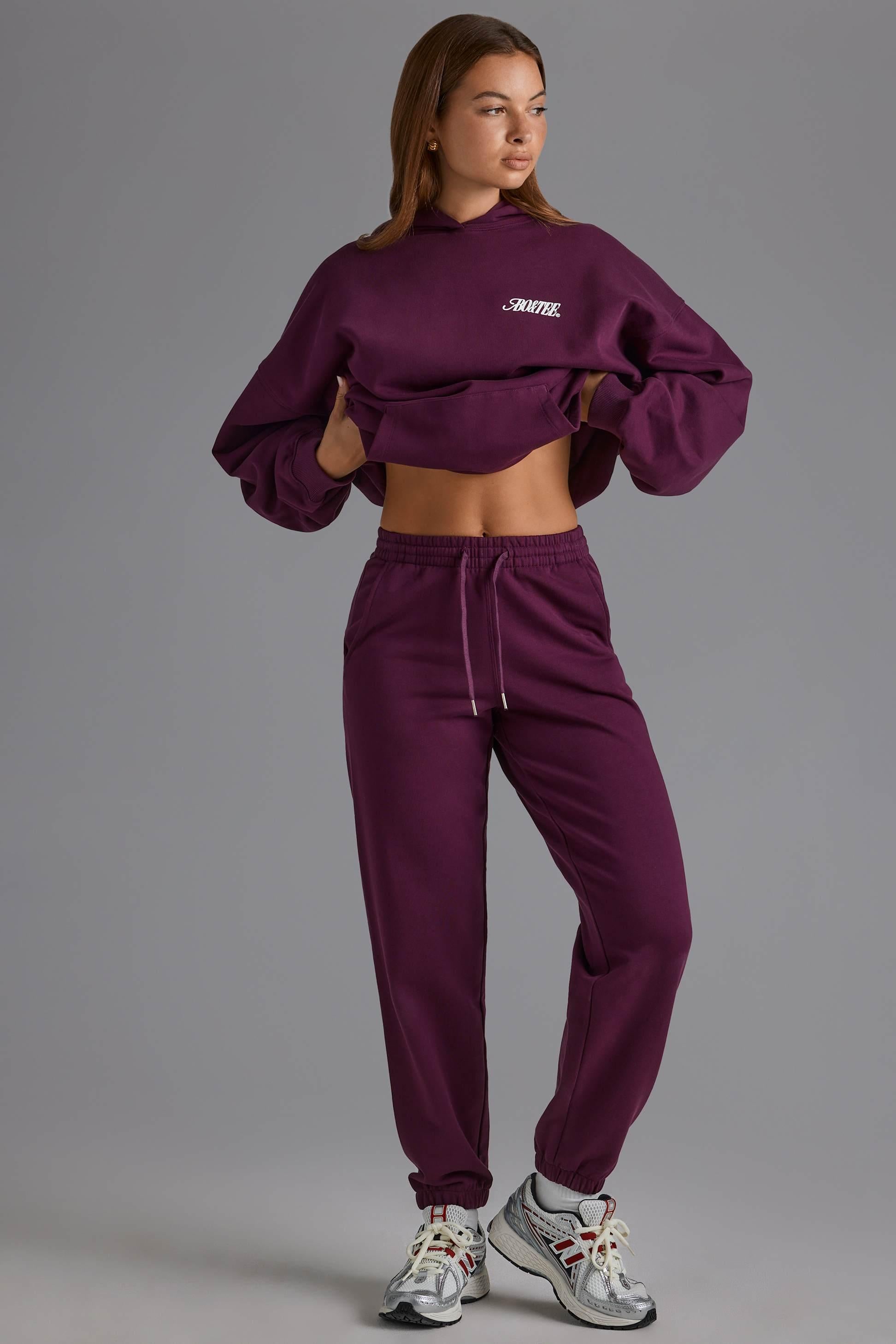 Soft Cotton Jersey Relaxed Mid-rise Joggers In Grape