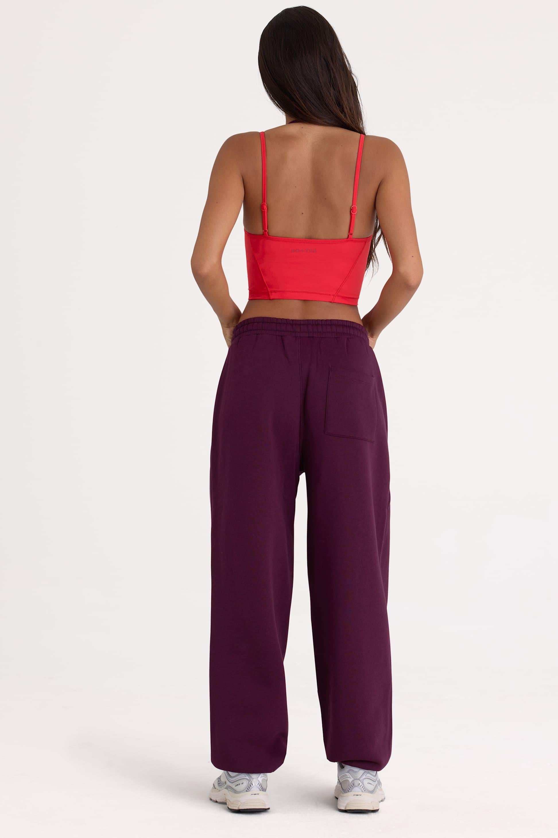 Brushed Cotton Jersey Mid-rise Relaxed Joggers In Burgundy