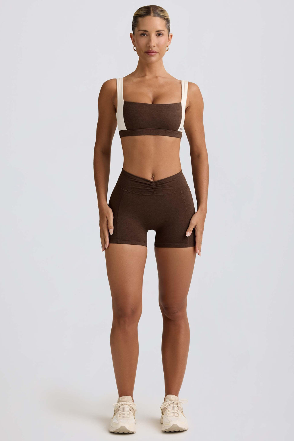 Ruched Mini Shorts In Pecan Marl