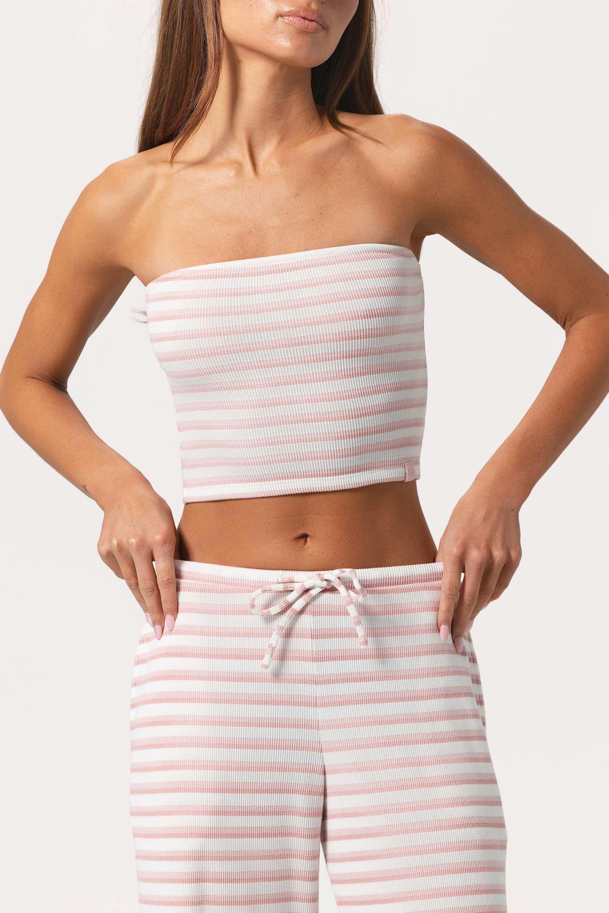 Ribbed Jersey Bandeau Top In Pink Stripe
