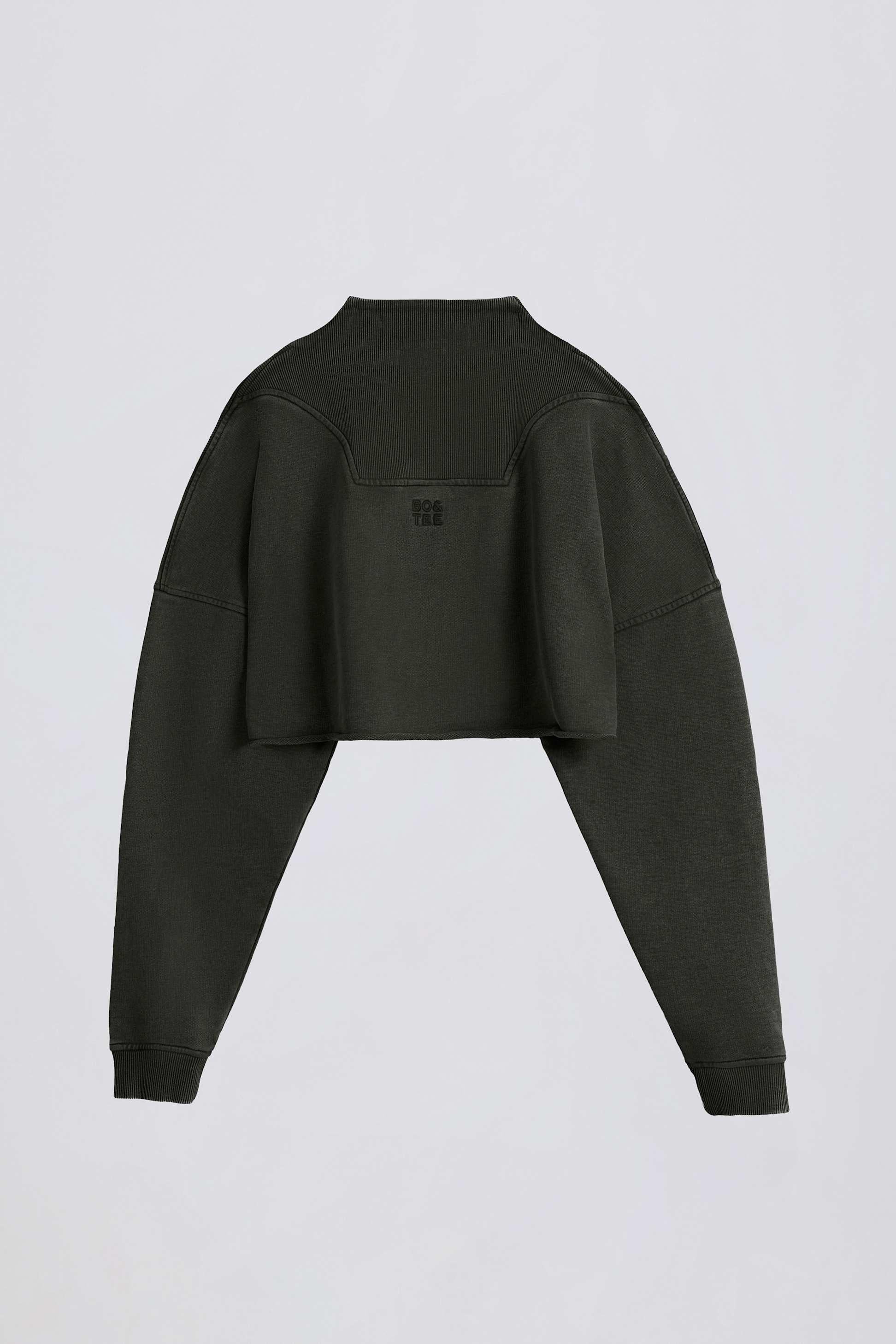 Cotton Jersey Acid Wash Cropped Sweatshirt In Ash