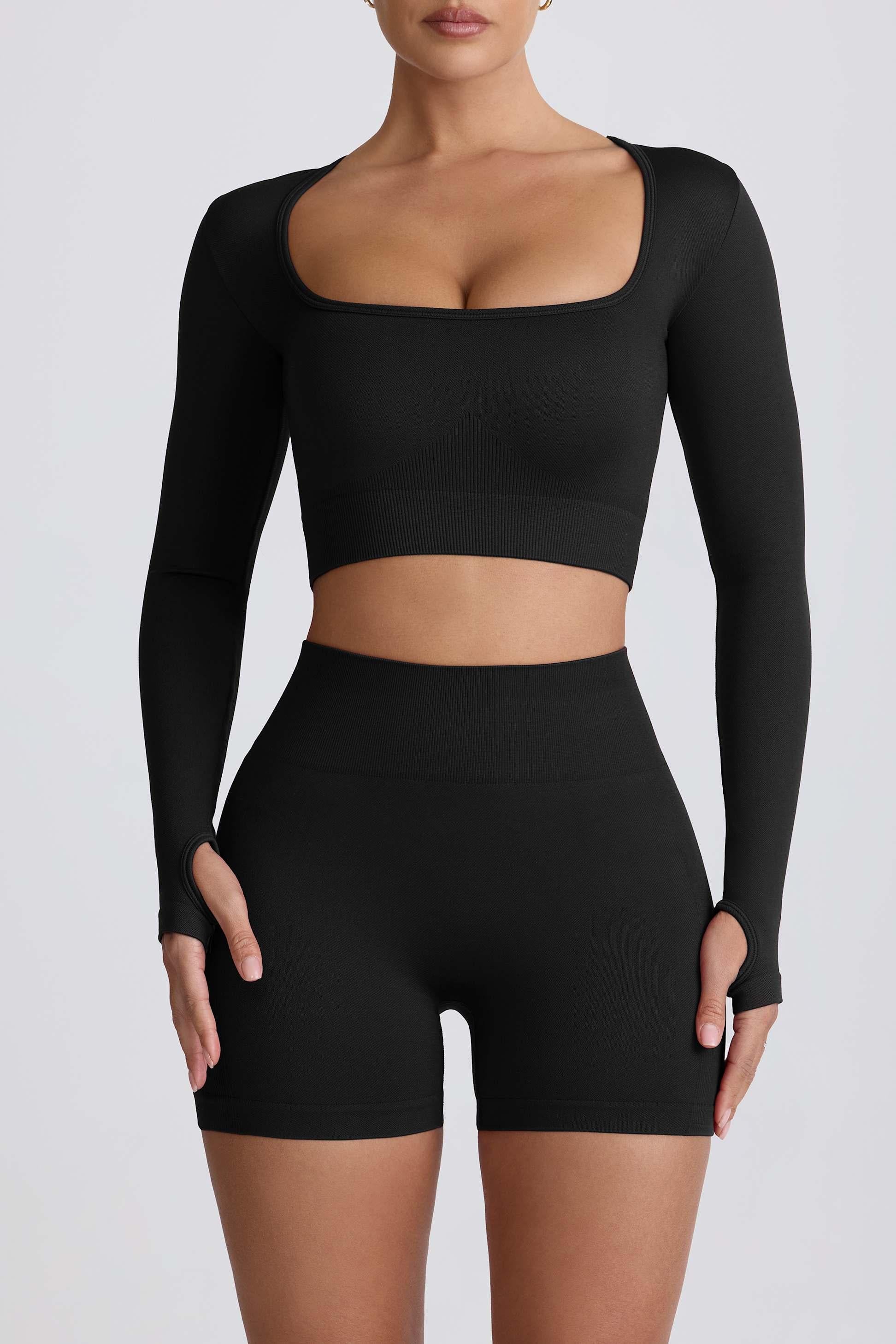 Super Sculpt Seamless Long-sleeve Crop Top In Black