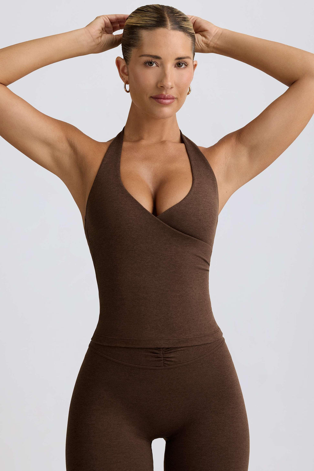 Halterneck Open-back Tank Top In Pecan Marl