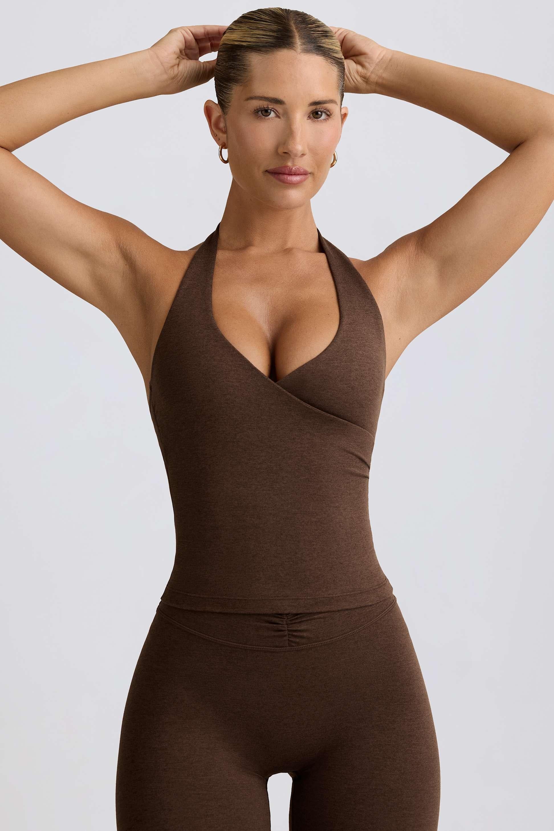Halterneck Open-back Tank Top In Pecan Marl