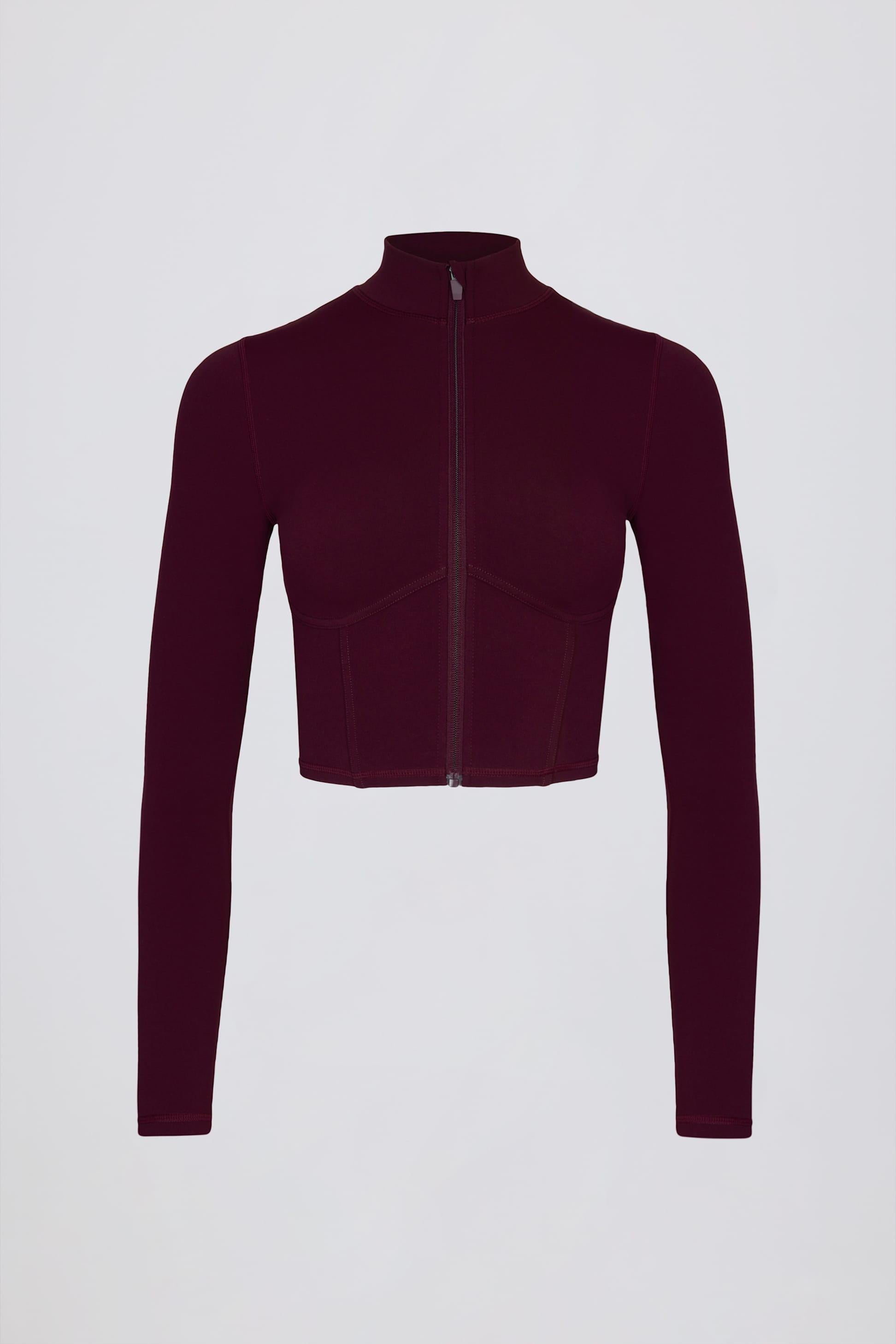 Soft Active Zip-up Cropped Jacket In Burgundy