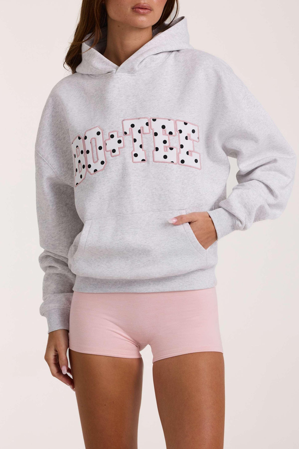 Oversized Appliqué Hoodie In Grey Marl