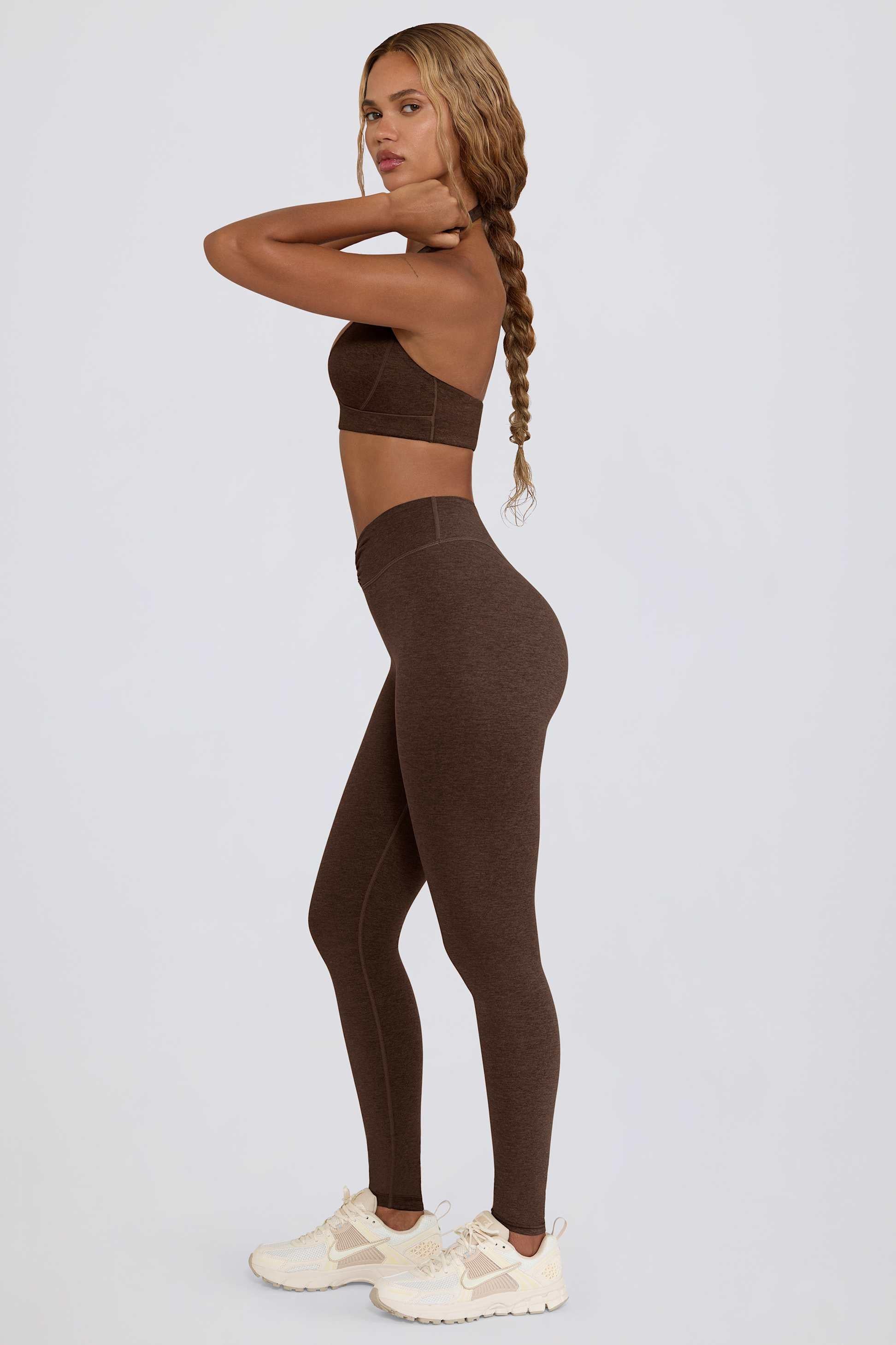 Brushed Jersey Ruched Mid-rise Leggings In Pecan Marl