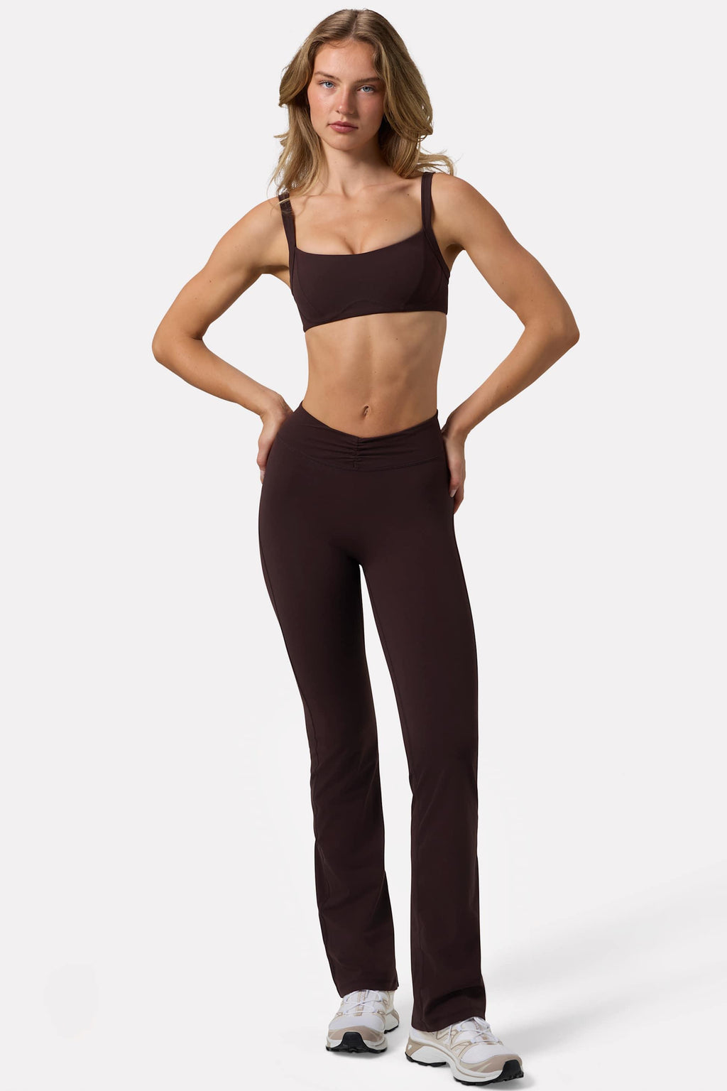 Soft Active Ruched Flared Trousers In Espresso