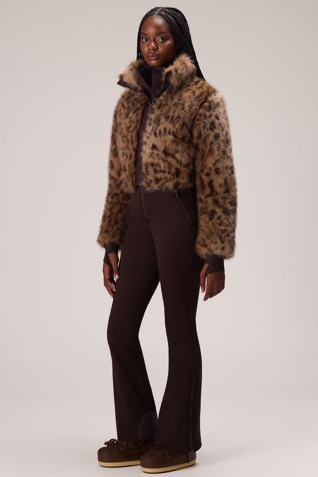 Faux Fur Ski Suit In Hot Cocoa