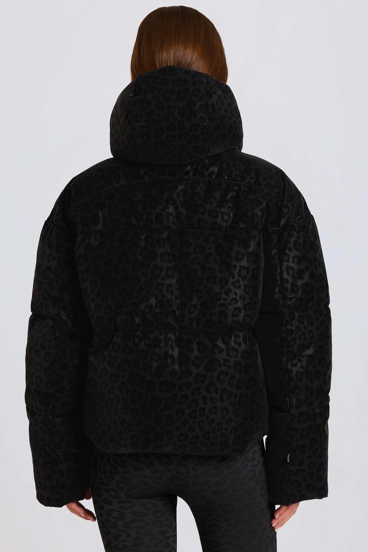 Waterproof Cropped Oversized Ski Jacket In Black Leopard