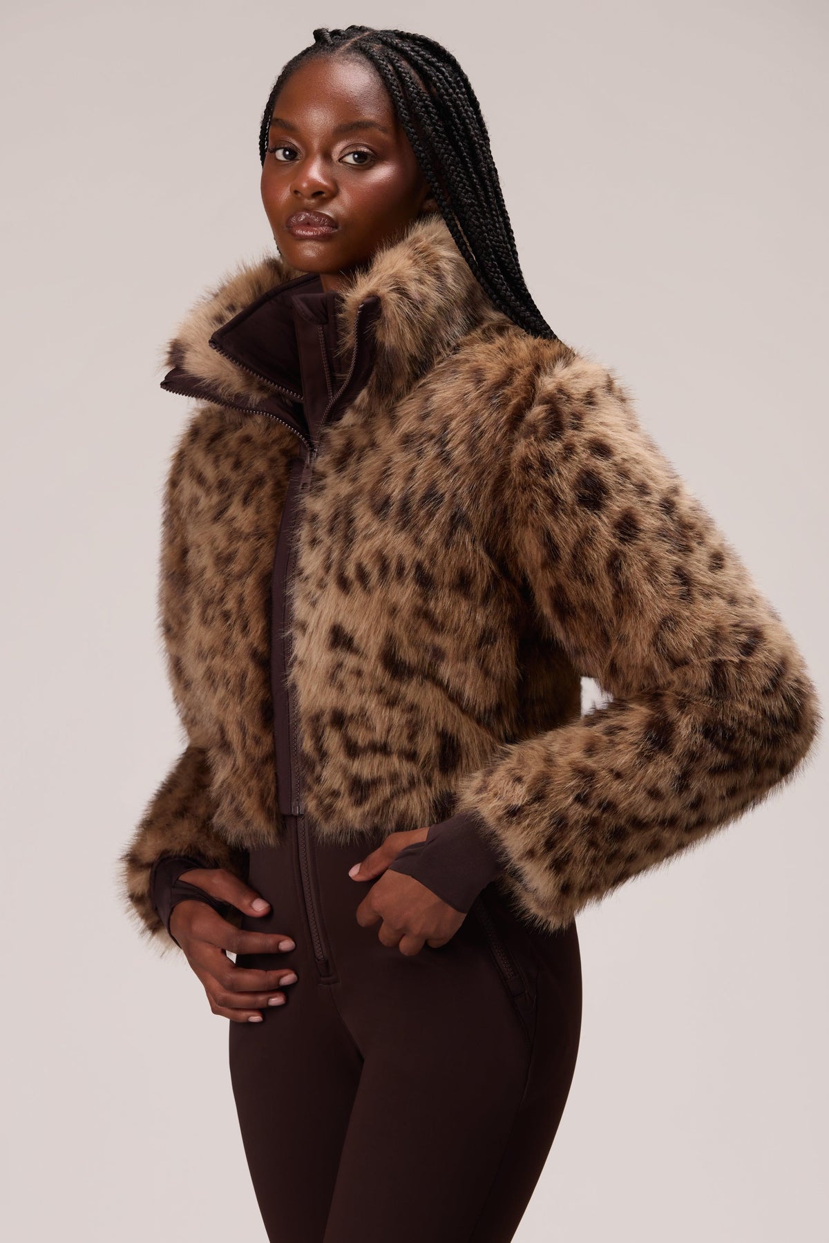 Faux Fur Ski Suit In Hot Cocoa