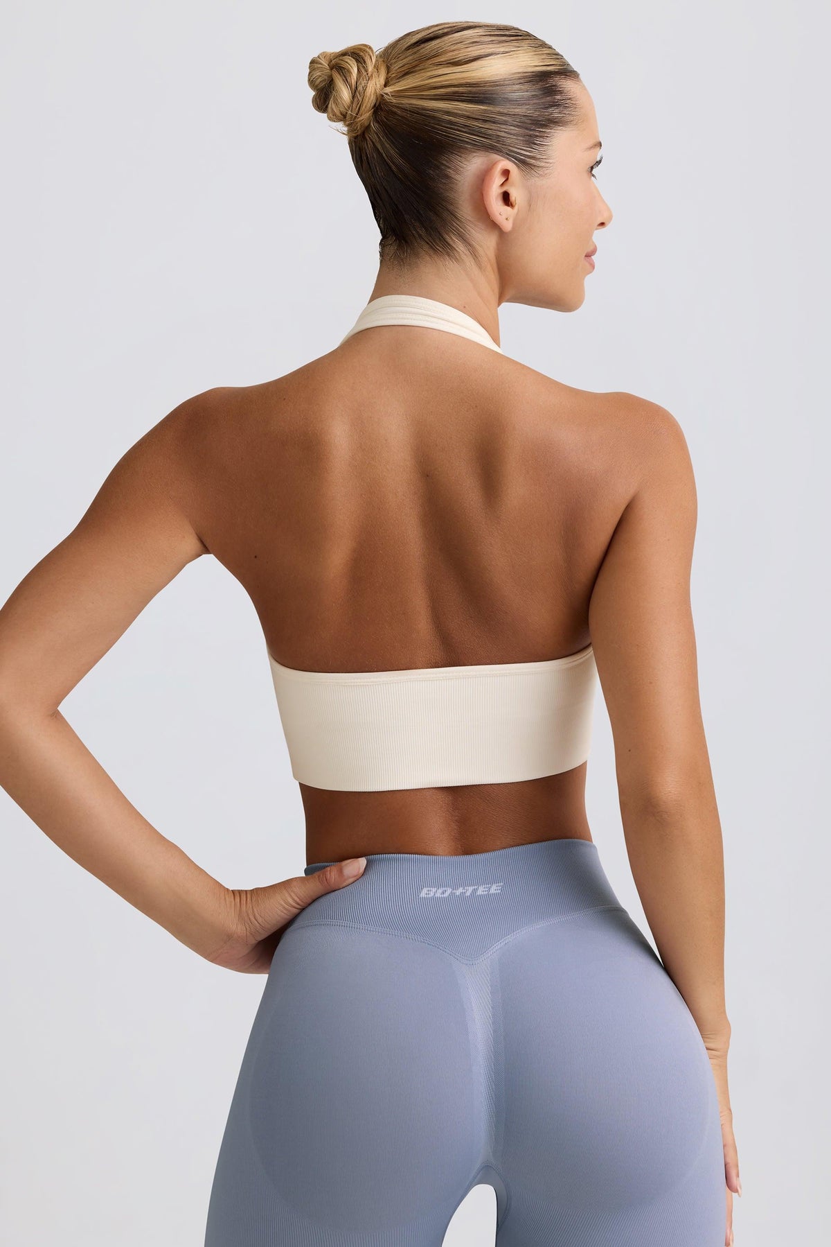 Define Luxe Halterneck Sports Bra In White