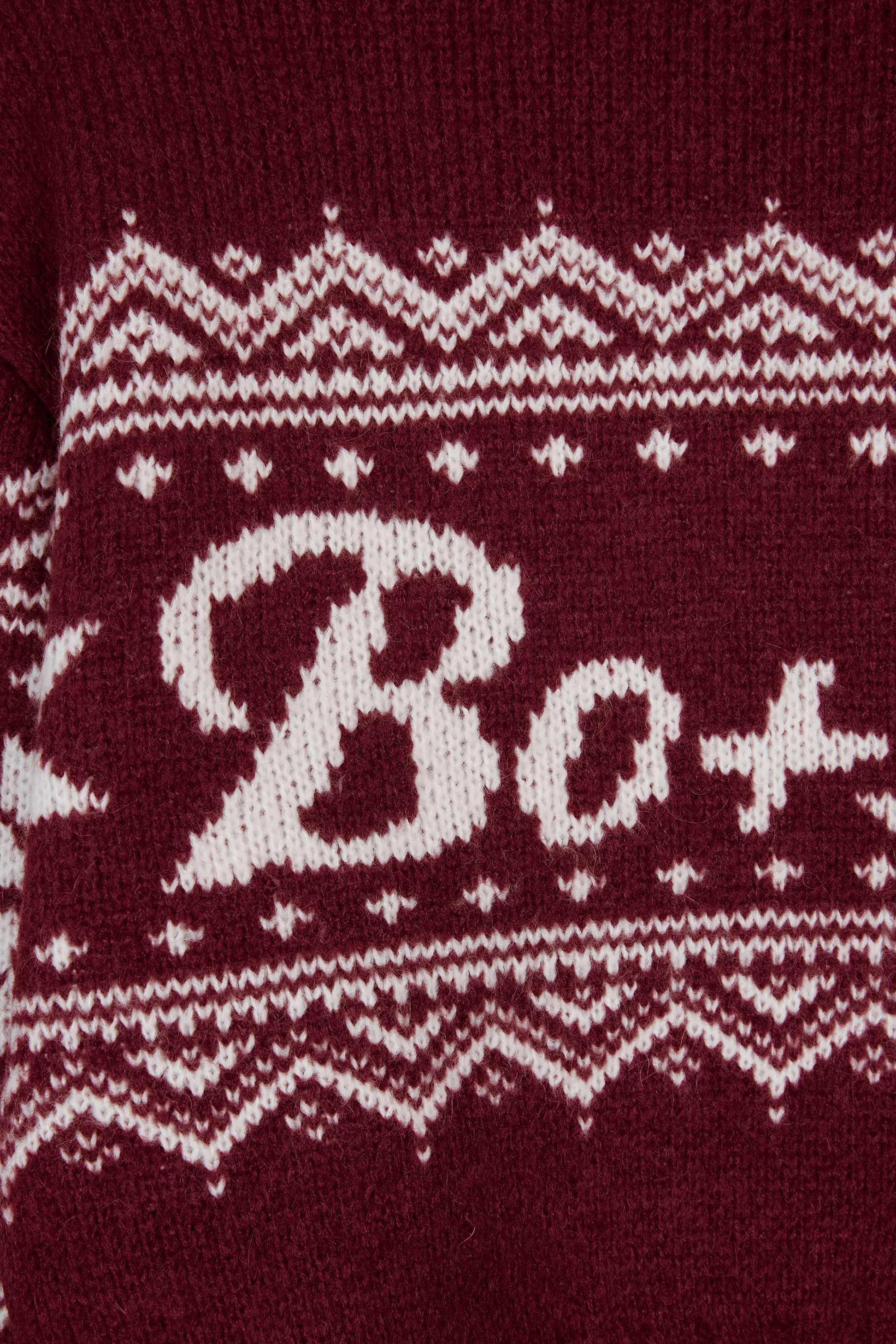 Jacquard-knit Cropped Jumper In Crimson Red