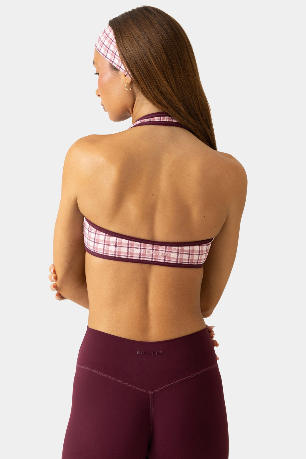 Soft Active Reversible Sports Bra In Berry Plaid