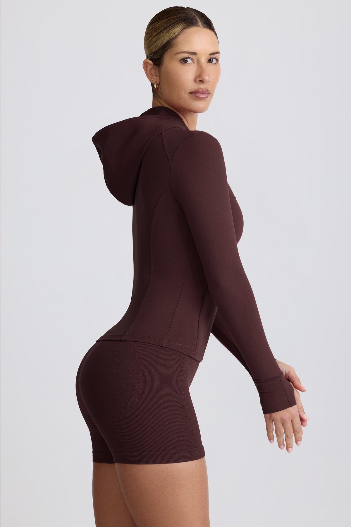 Soft Active Hooded Mid-layer Jacket In Chocolate