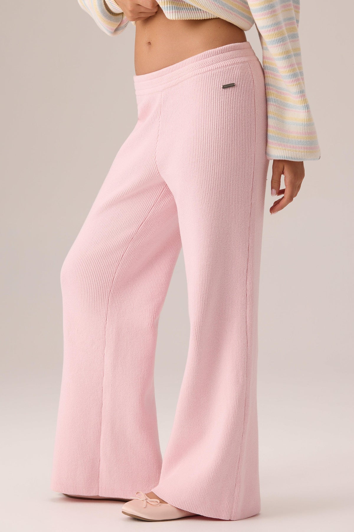Ribbed Knit Wide-leg Joggers In Ballet Pink