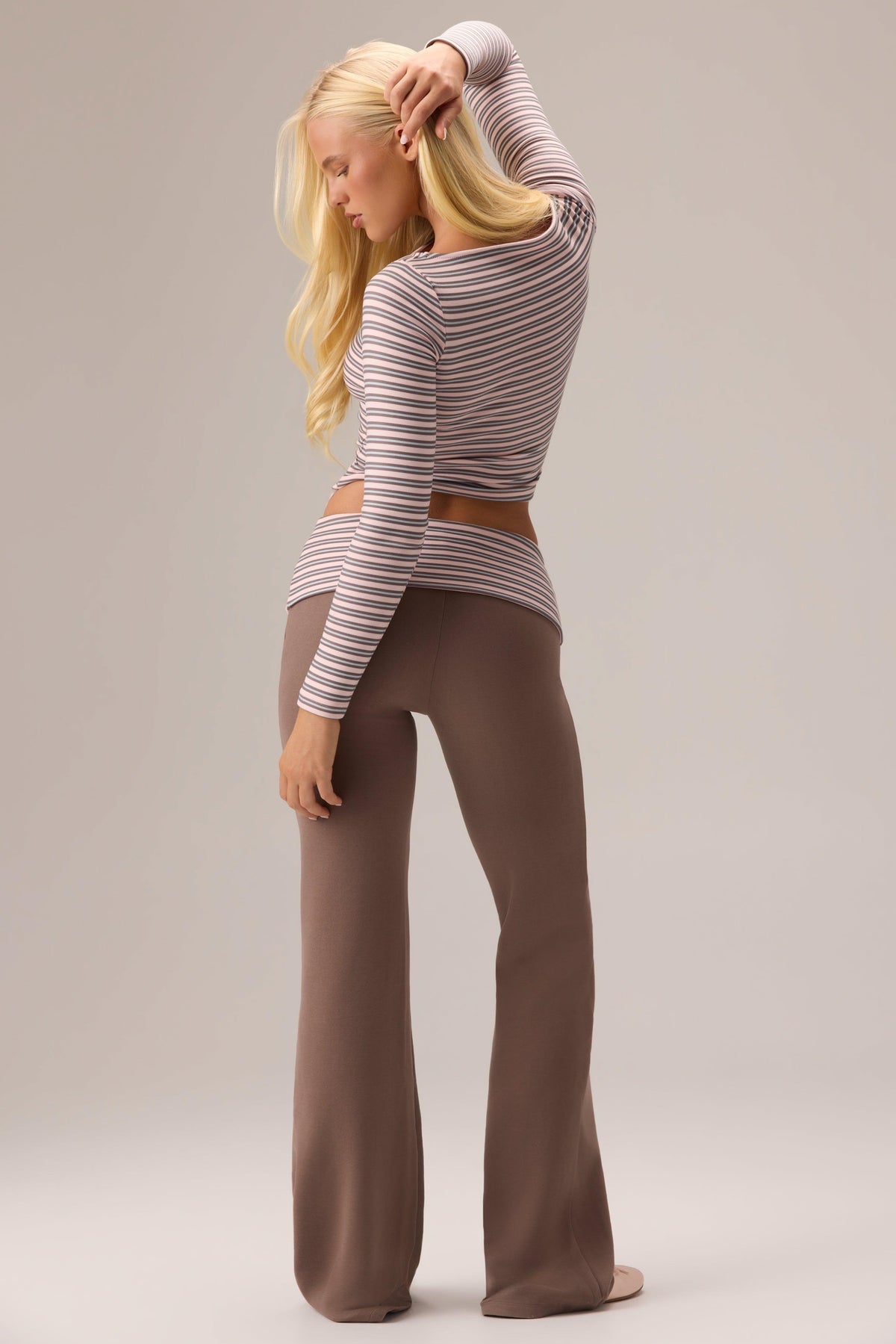 Plush Jersey Long-sleeve Top In Chestnut Stripe
