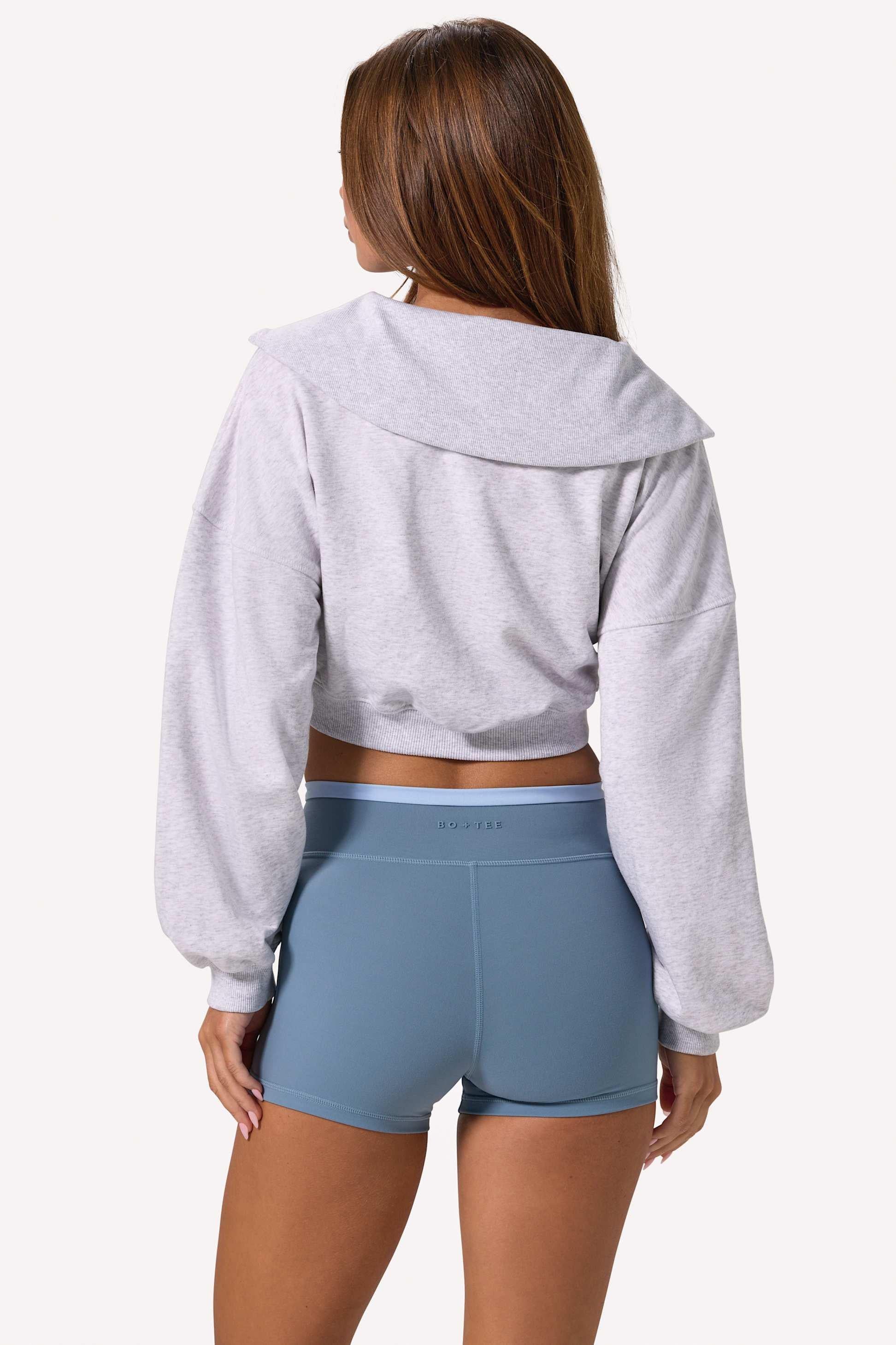 Quarter-zip Cropped Sweatshirt In Grey Marl