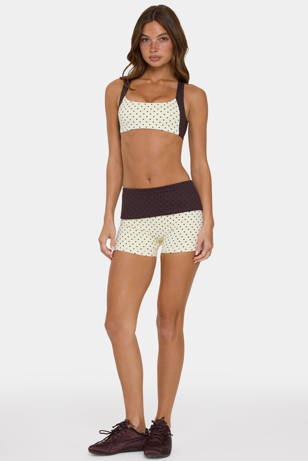 Soft Active Foldover Mini Shorts In Cookie Butter