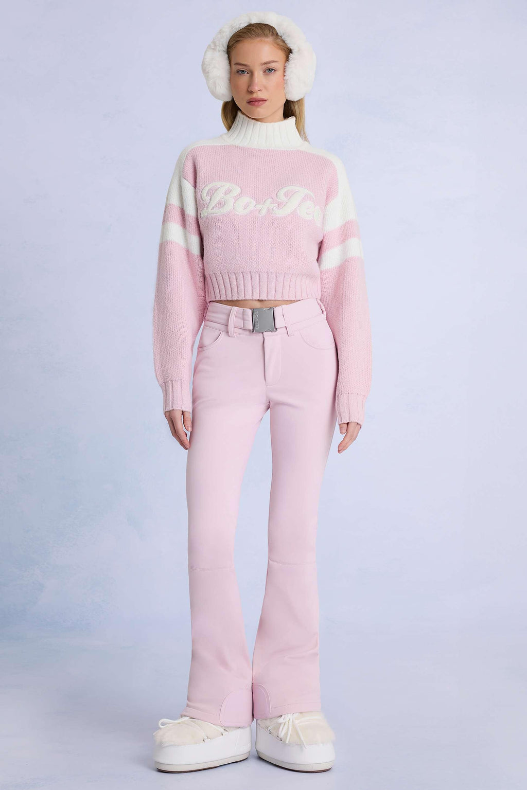 Waterproof Belted Ski Salopettes In Powder Pink